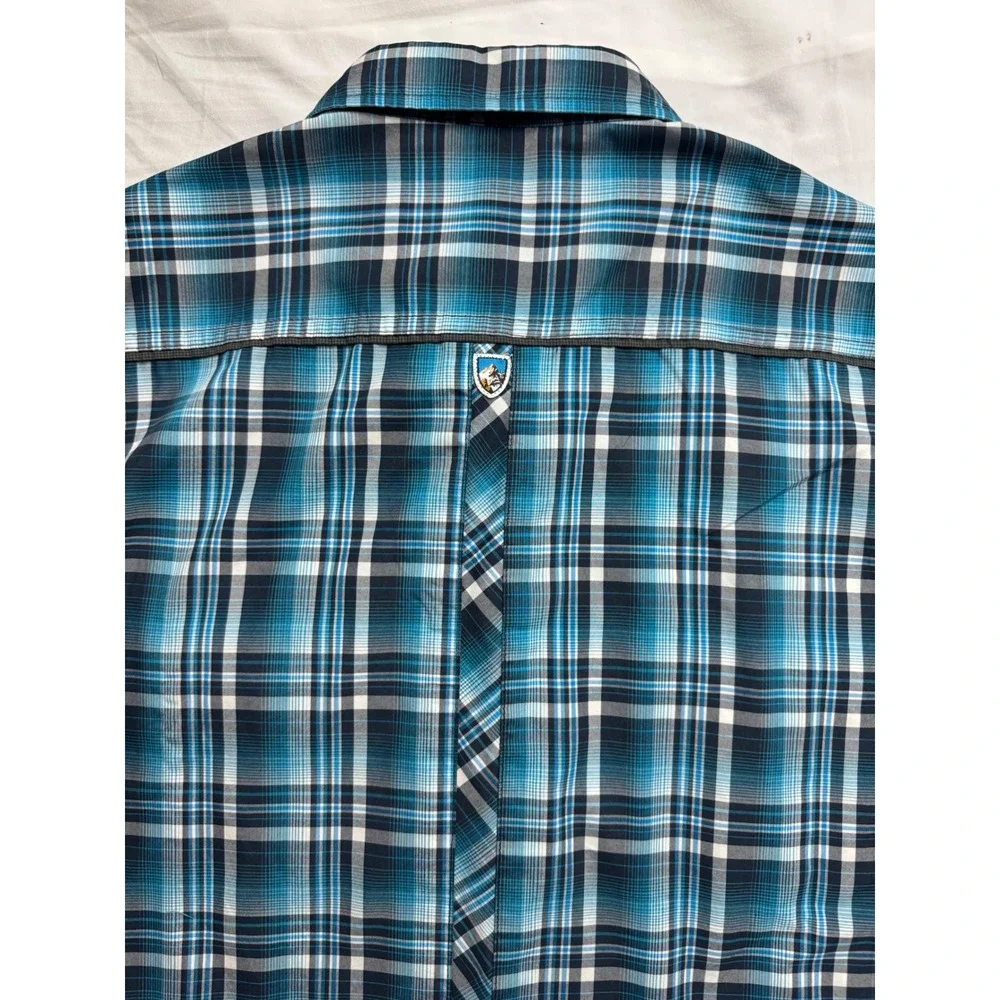 Kuhl Eluxur Mens Medium‎ Blue Plaid Short Sleeve Snap Front Performance Shirt M